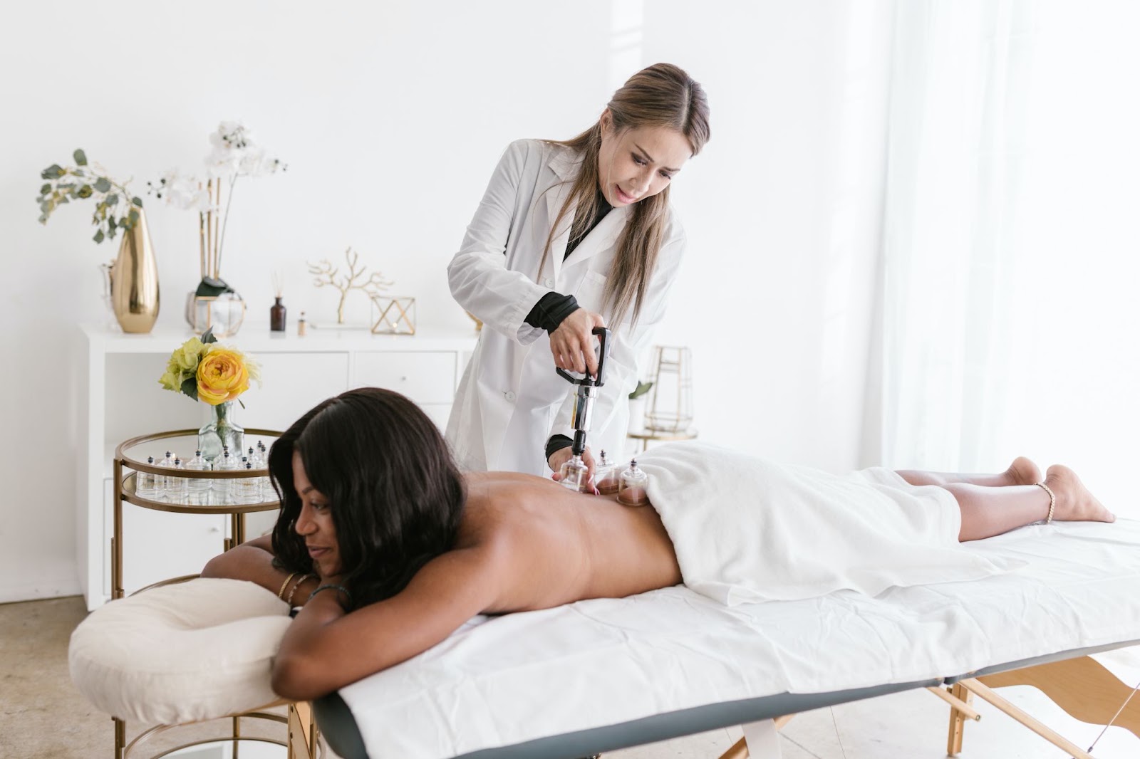 Person receiving acupuncture treatment to reduce stress,